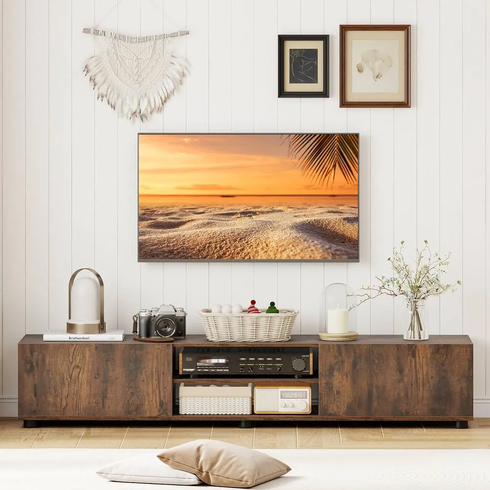 Costway Modern TV Stand Minimalist Entertainment Center with 2 Doors in Brown 5