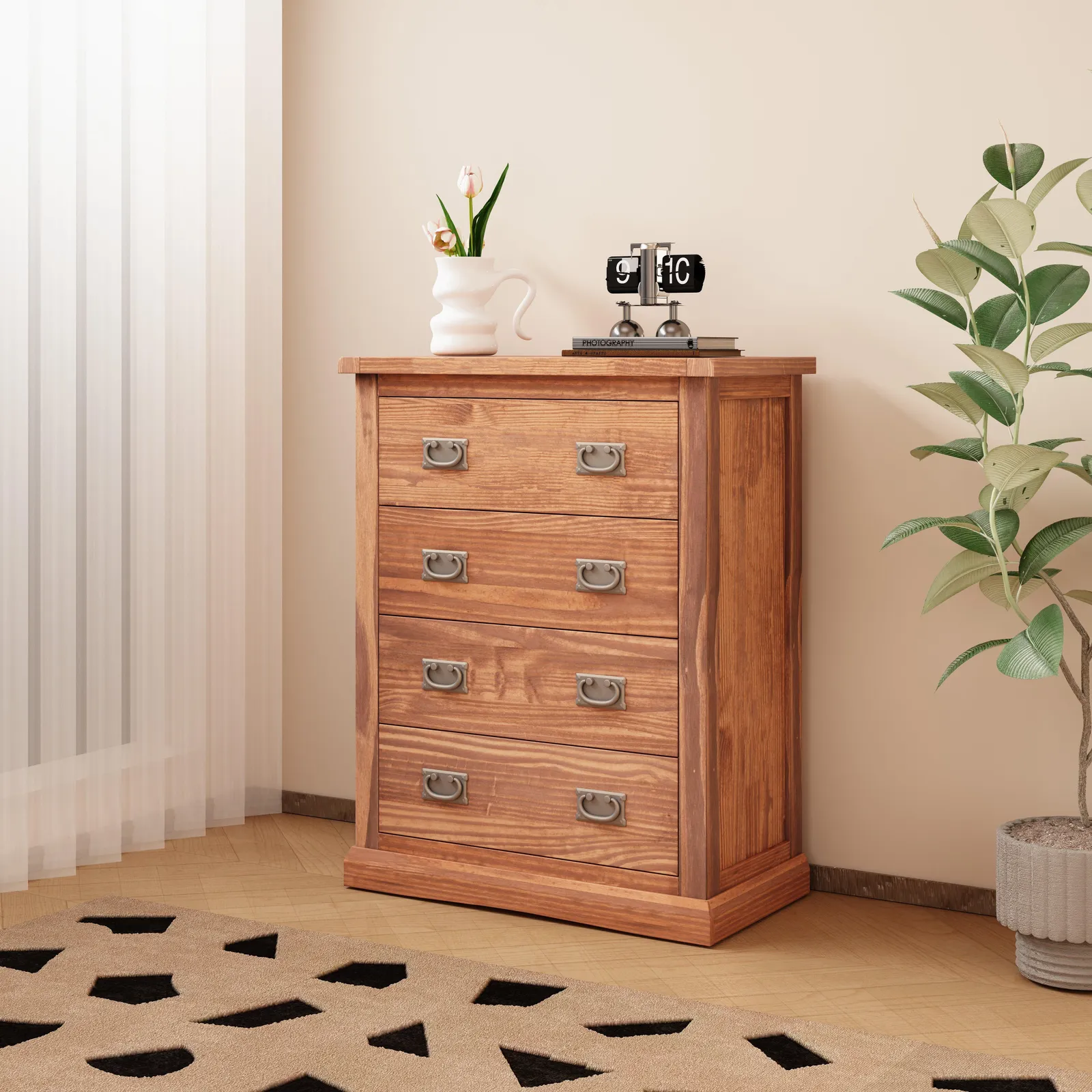 Cabinet Bits Tirolo 4 Drawer Chest of Drawers Bras Drop Handle in Brown