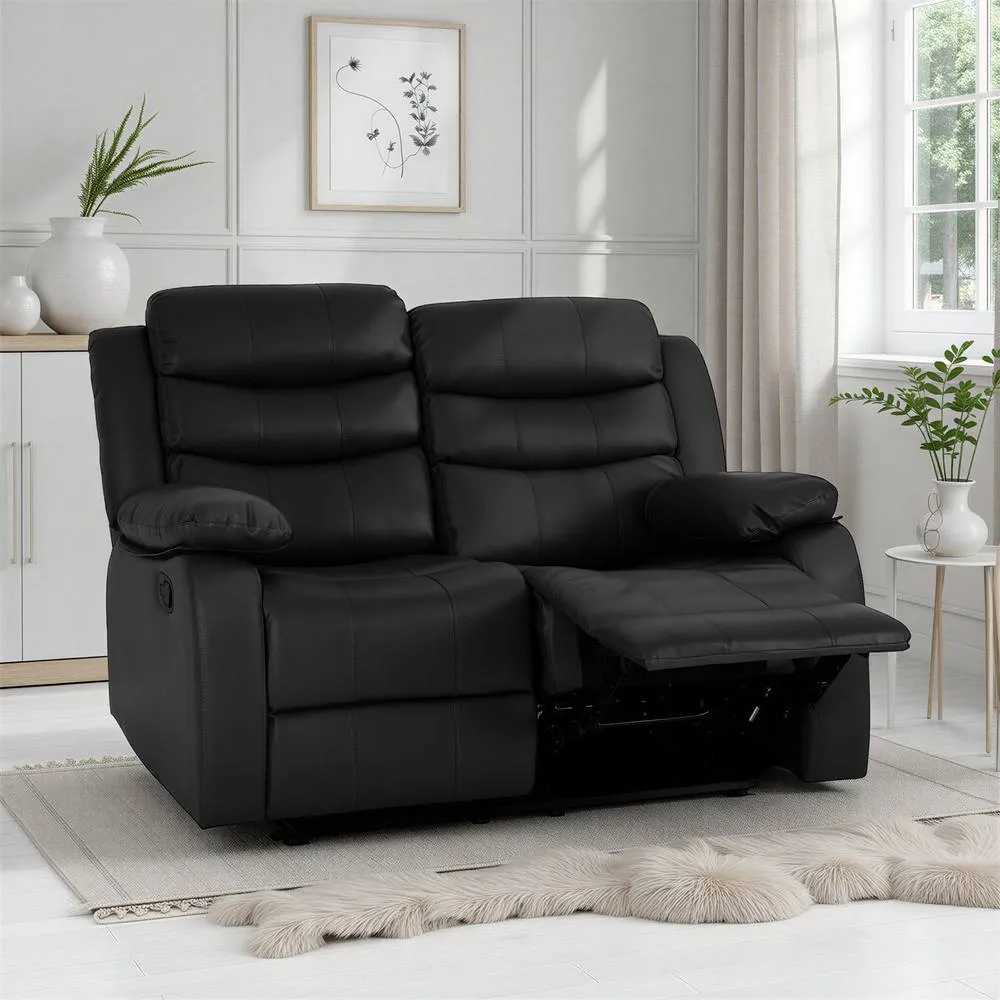 Seconique Roma 2 Seater Recliner Sofa - Black Faux Leather