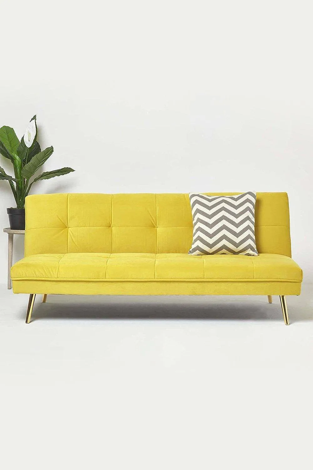 Homescapes Laurie Velvet Click Clack Sofa Bed in Yellow 2