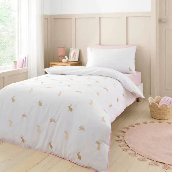 Embroidered Bunnies 100% Cotton Quilt Cover & Pillowcase Set 1