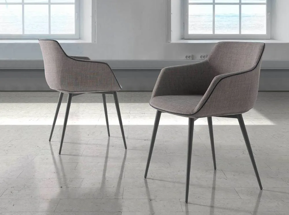 Angel Cerda Dark Grey Fabric Dining Chair with Armrests & Black 3
