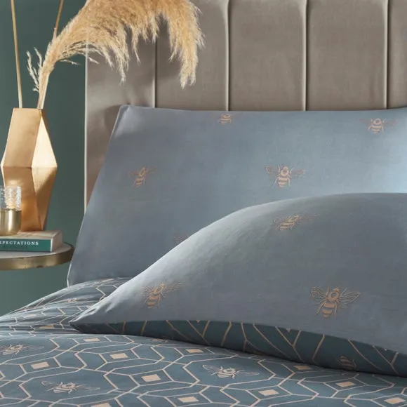 Furn. Bee Deco Geometric Double Duvet Cover Set, Blue 3