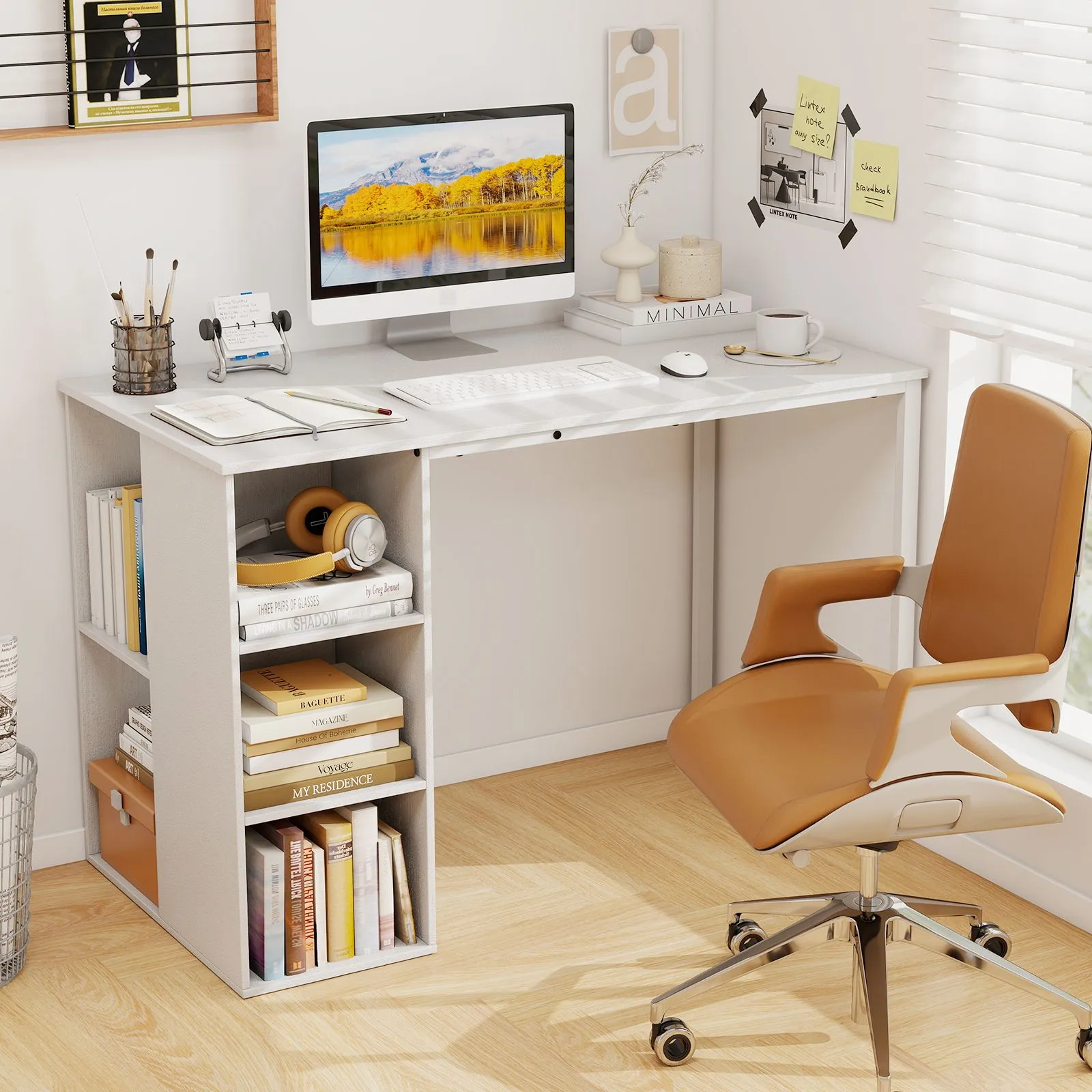 Costway 115 CM Computer Desk Modern Home Office Desk in White 4