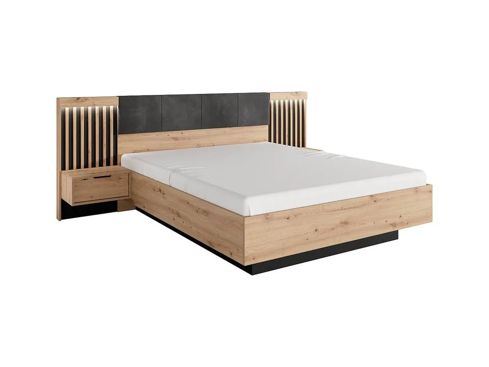 Vente-unique Ottoman Bed With Bedside Tables 160 X 200 Cm - With LED Lighting in Black 6