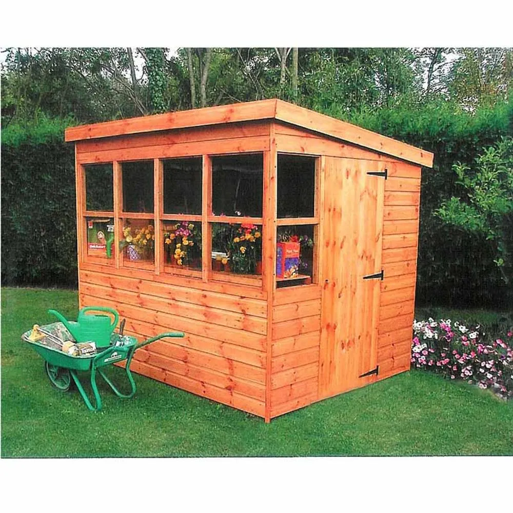 Shires Sun Pent 6x6' Single Door with 6 Windows Wooden Garden Potting Shed in Brown