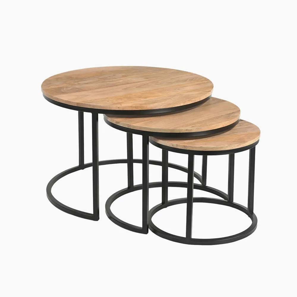 FurnitureboxUK Andes Round Light Oak Wood Set of 3 Nesting Coffee Tables in Light Brown 4