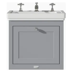 Bayswater Hartleigh Plummett Grey Traditional Wall HUng Vanity Unit & 3 Tap Hole White Recessed Basin - 500mm