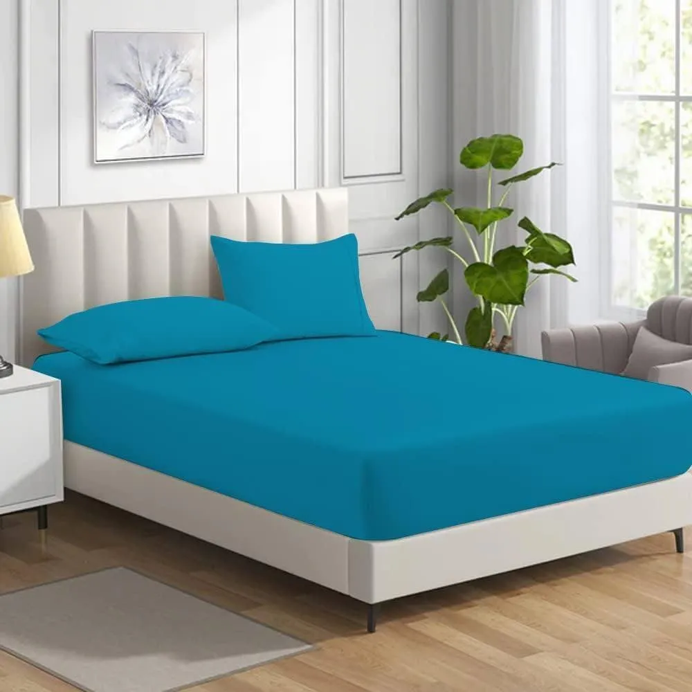 Homes-Linen Non Iron Polycotton Fitted Sheet 25cm Deep Easy Care Percale in Teal