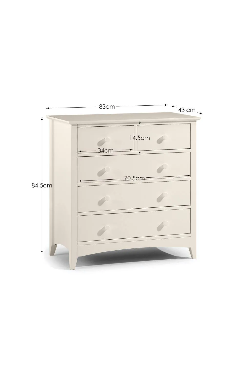 Julian Bowen Cameo 5 Drawer Chest (3+2) in Warm White 6
