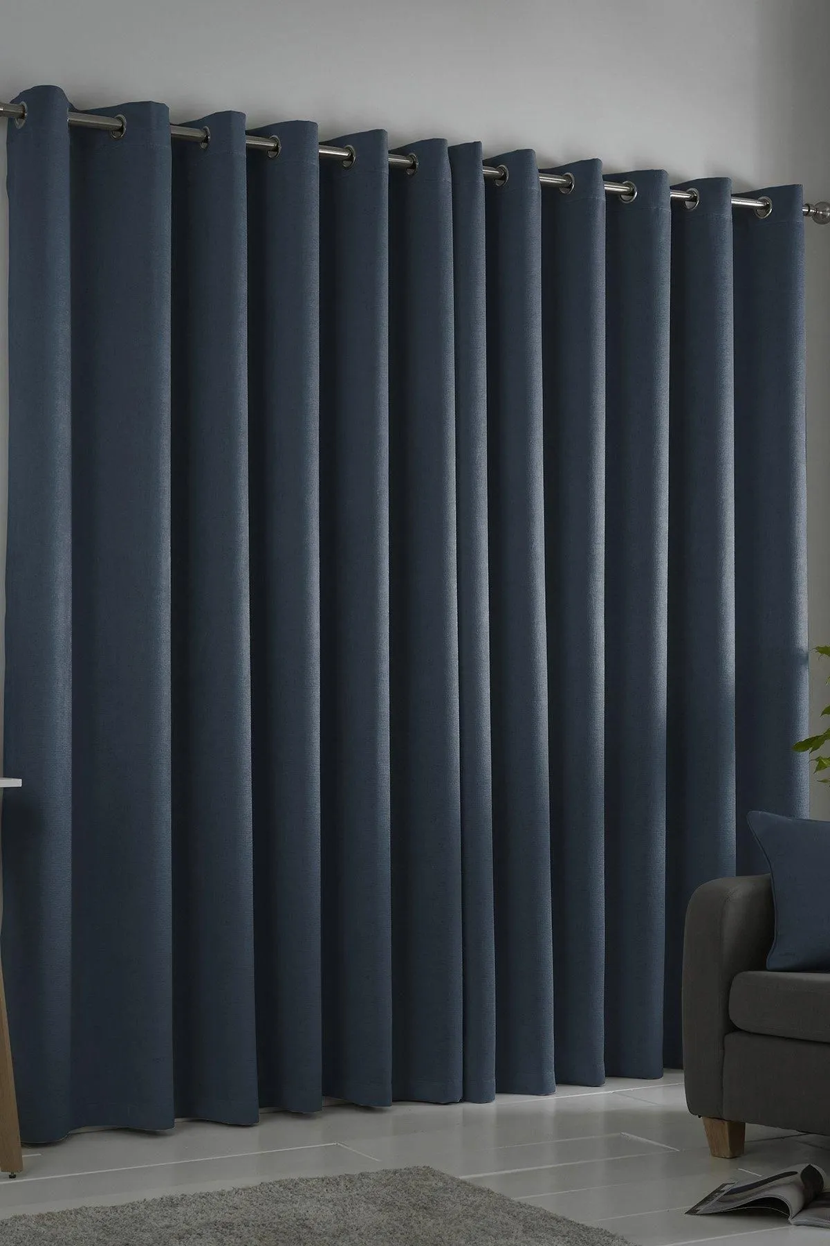 Fusion 'Strata' Triple-Woven Dimout Eyelet Curtains in Navy 3