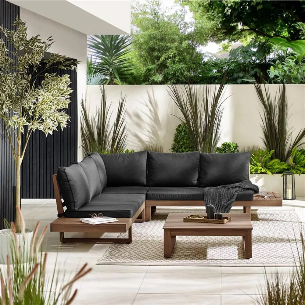 FurnitureboxUK Brisa Solid Wood 5 Seat Outdoor Sofa Set in Walnut