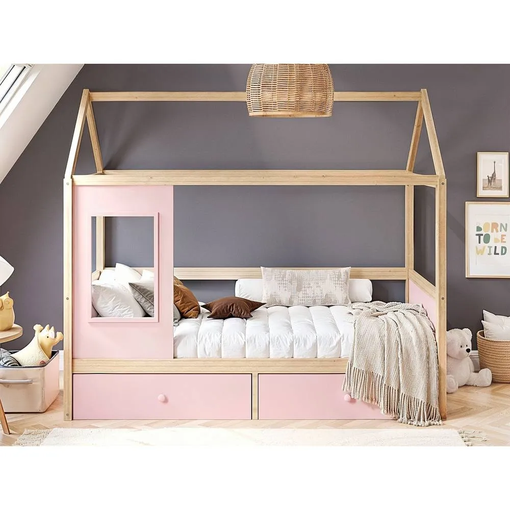 Flair Ted Play House Wooden Bed with Storage in Pink 1