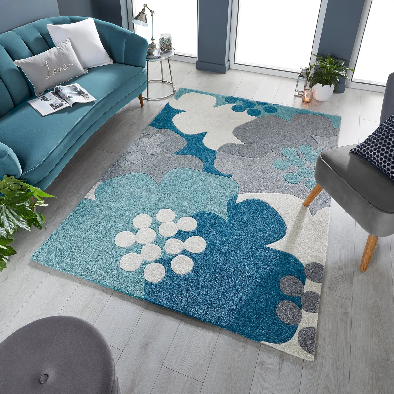 Retro Floral Rug Retro Floral Blue