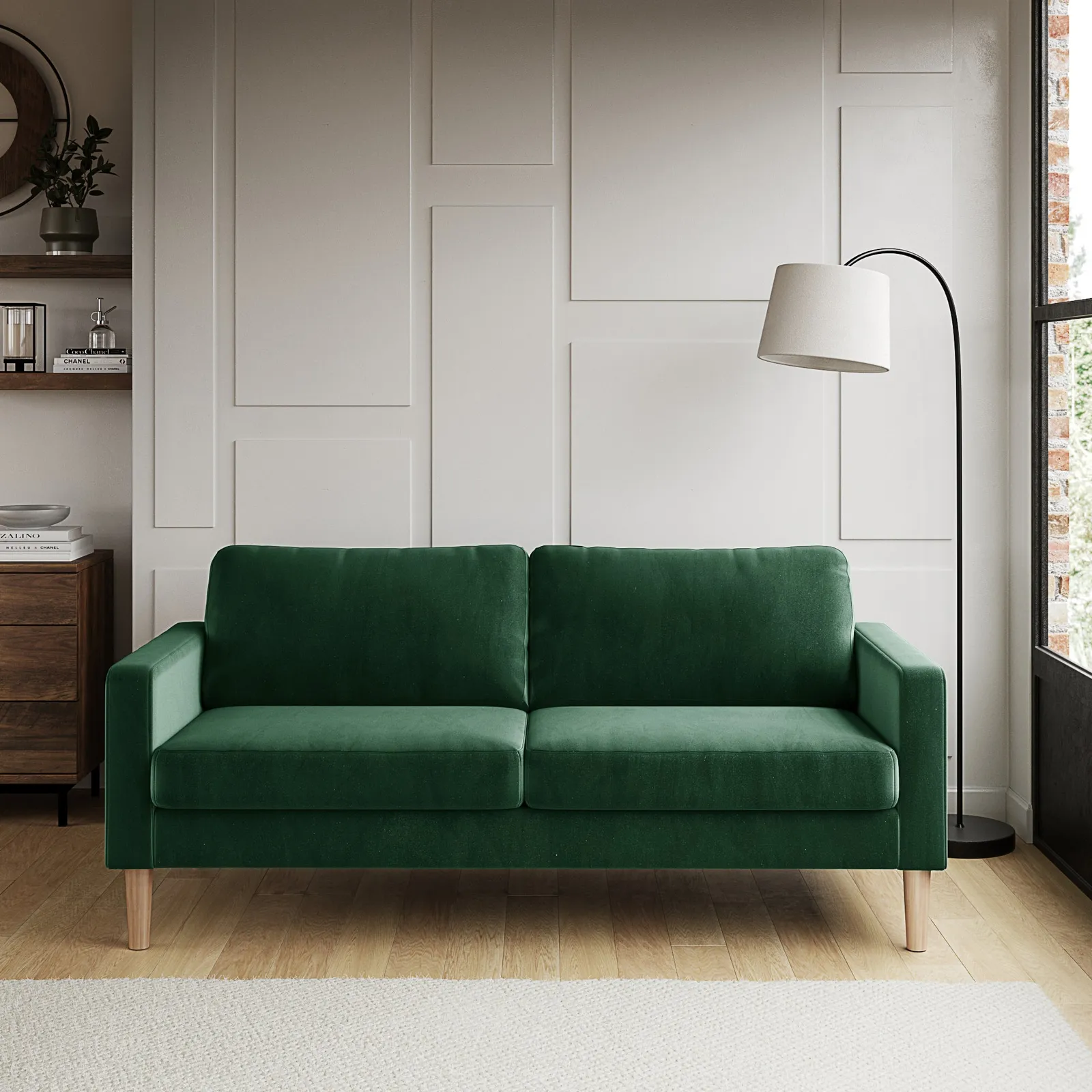 Jacob Velvet 3 Seater Sofa Bottle (Green)