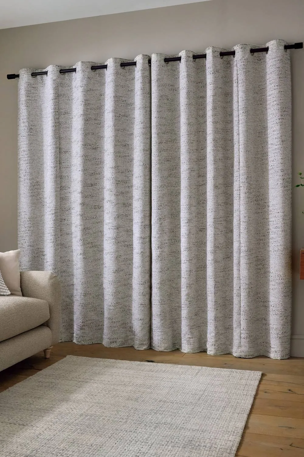 Catherine Lansfield 'Chunky Boucle' Lined Eyelet Curtains in Cream 2