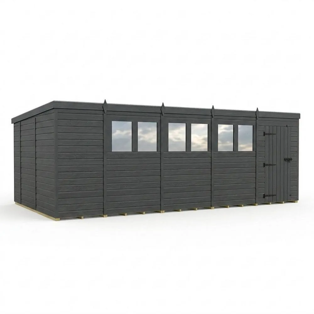 Buttercup Farm 19ft x 10ft Composite Pent Garden Shed Single Door With Windows in Grey