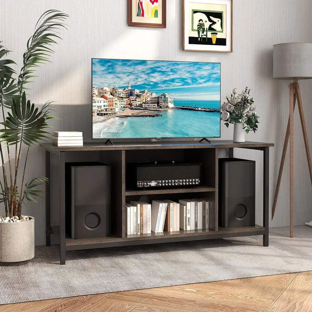 Costway TV Stand with Power Outlet USB & Type-C Port 3-tier TV Console Table in Grey 4