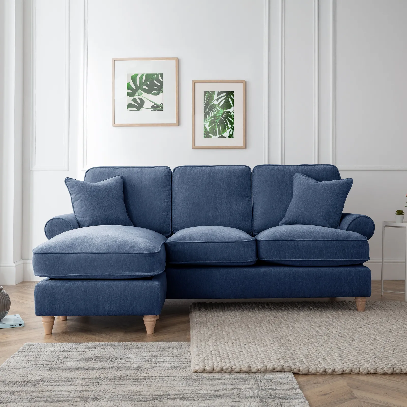 The Great Sofa Company Ezra Left Hand Velvet Chaise Sofa - Scroll Arm in Navy 1
