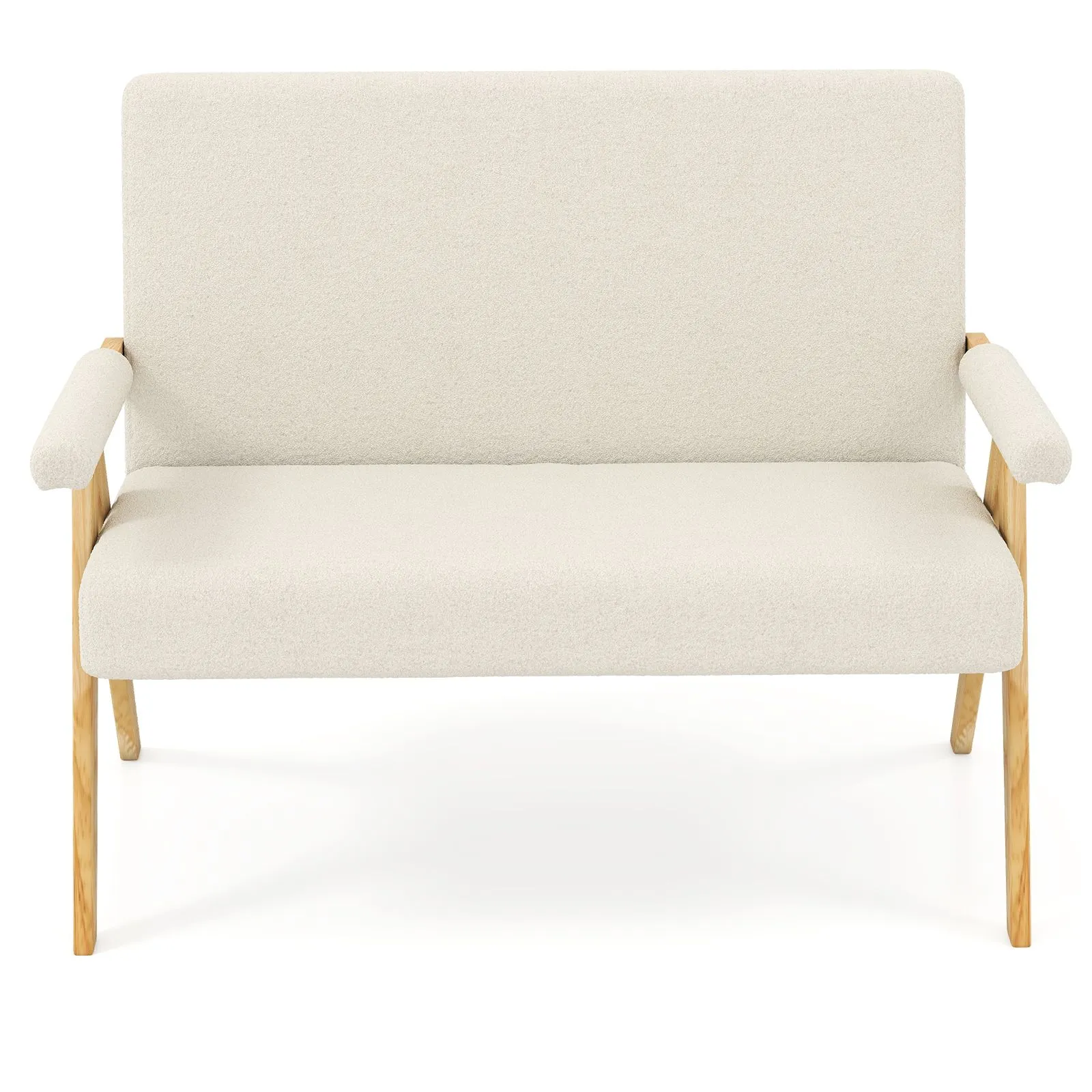 Costway Loveseat Sofa Comfy Upholstered Sherpa Couch with Armrests in White 2