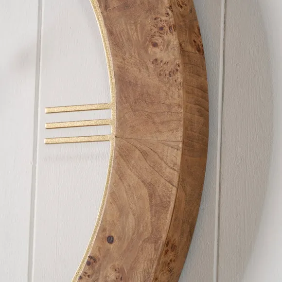 Newborough Burr Wood Effect Open Face Round Wall Clock 2
