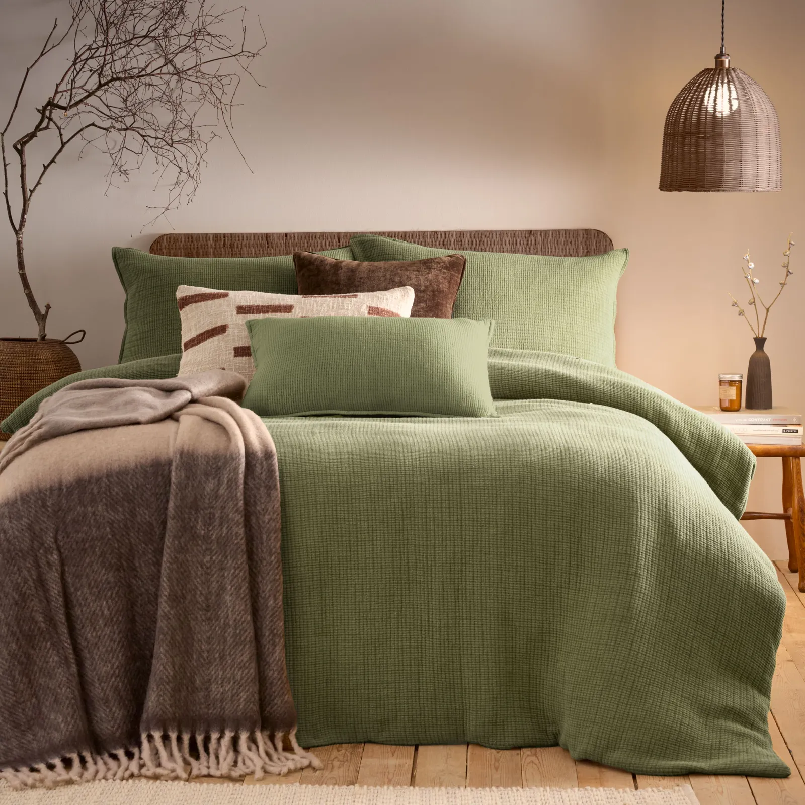Yard Ribble Acid Washed 100% Cotton Duvet Cover Set in Khaki 1