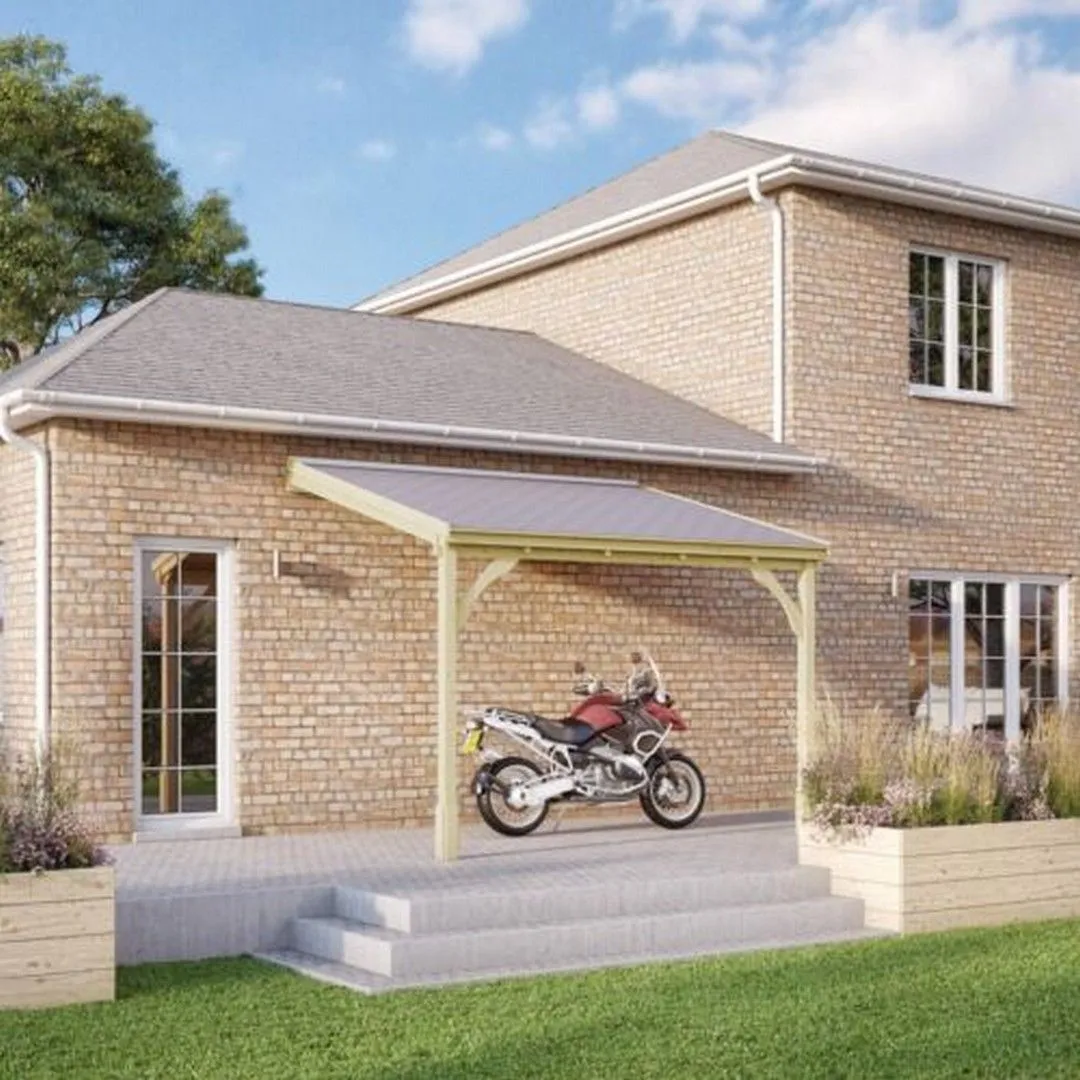 Rutland County Garden Furniture Ltd Felt Shingle Roof Car Port 2 Post, Wood - L300 x W362 cm - Light Green