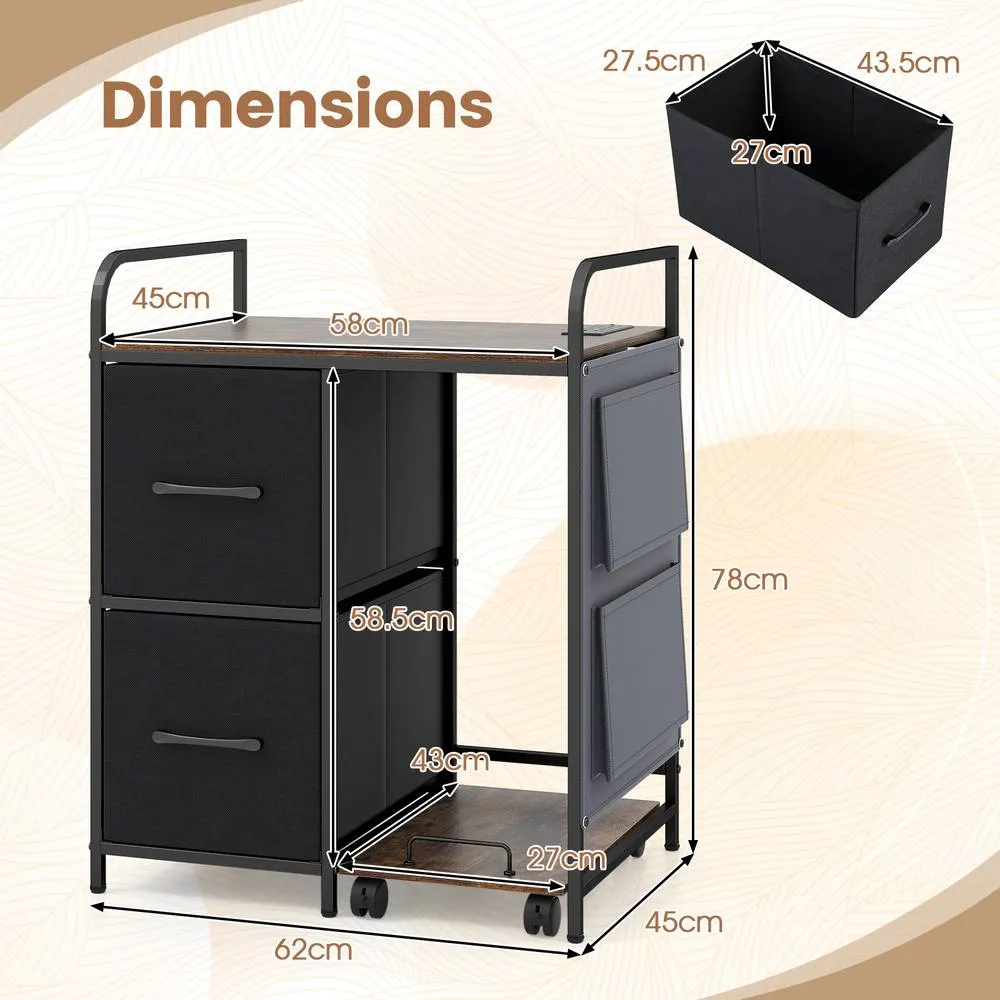 Costway Printer Stand Charging Station Rolling Shredder Brown 2