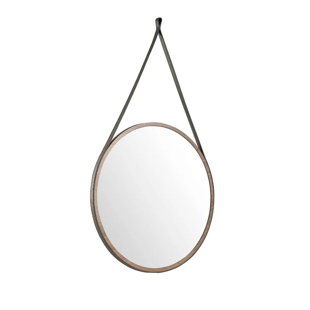 Angel Cerda Round Walnut Wall Mirror 75 cm with Leather Strap