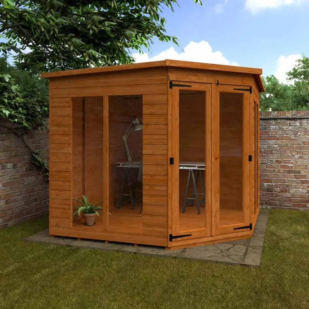 Buttercup Farm 8 x 8 Feet Ful Pane Cornerhouse 12mm Shed - Solid Wood/Softwood/Pine in Burnt Orange 2
