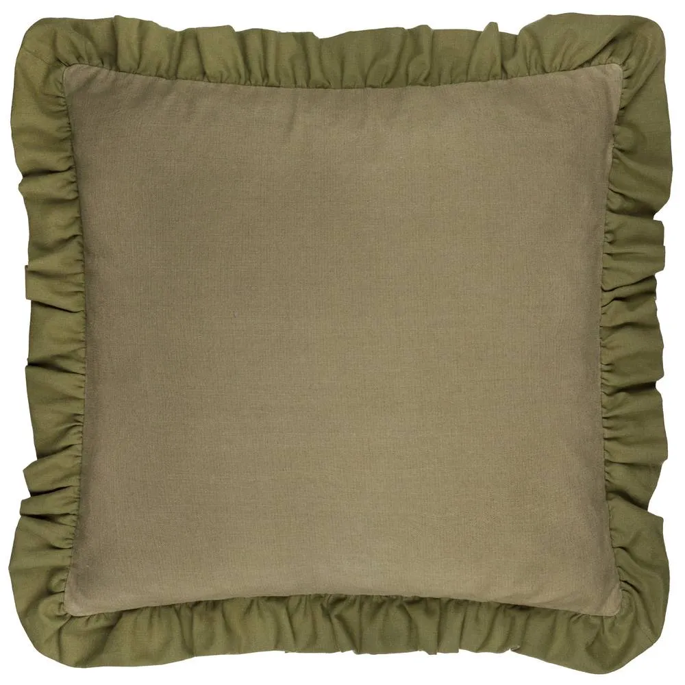 Wylder Effie 100% Cotton Plain Ruffle Cushion in Green 2