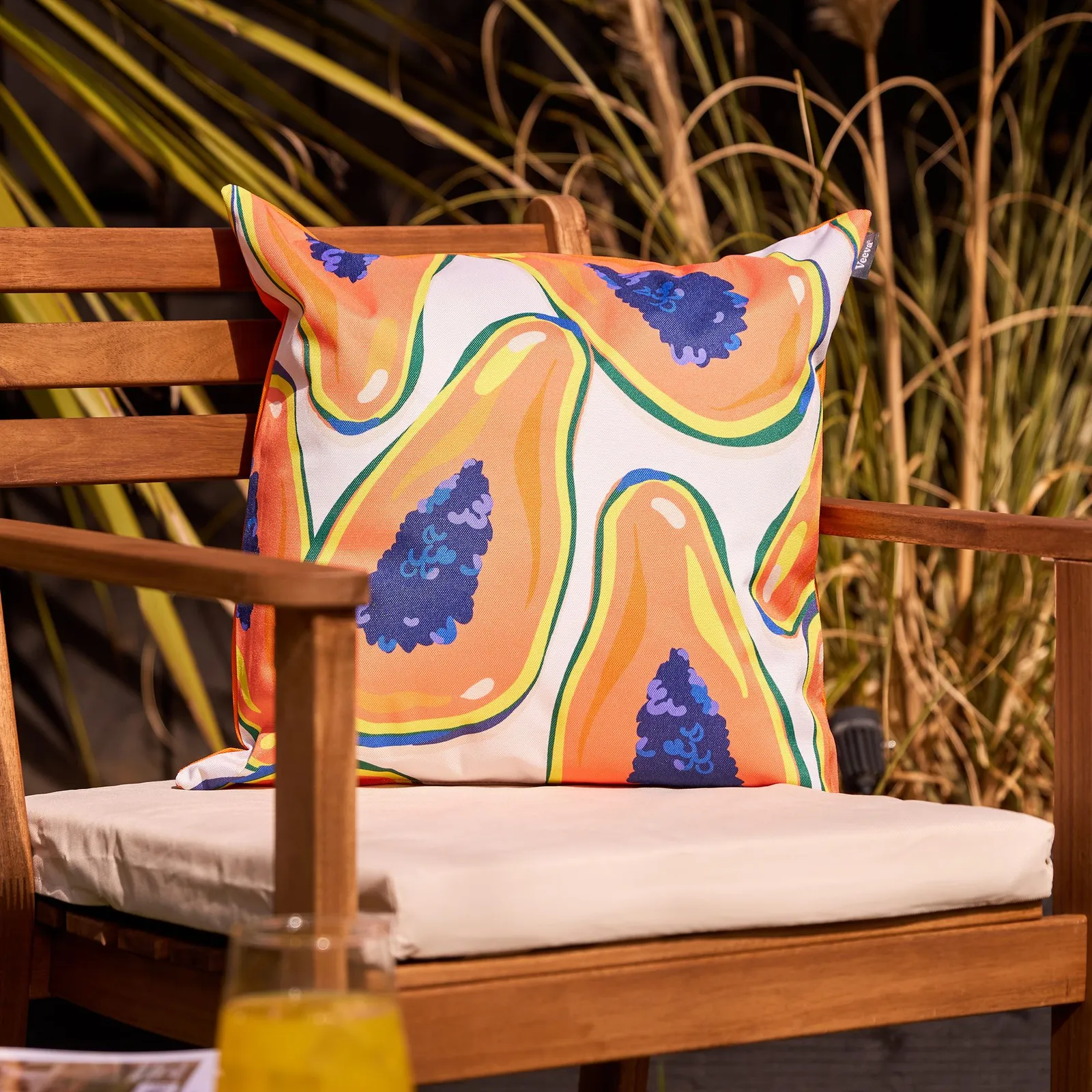 icon Indoor & Outdoor Papaya Fruit Print Waterproof Cushion, Orange