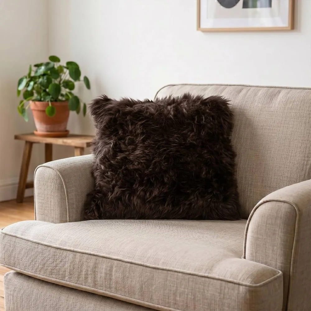 Native Natural Sheepskin Cushion in Chocolate