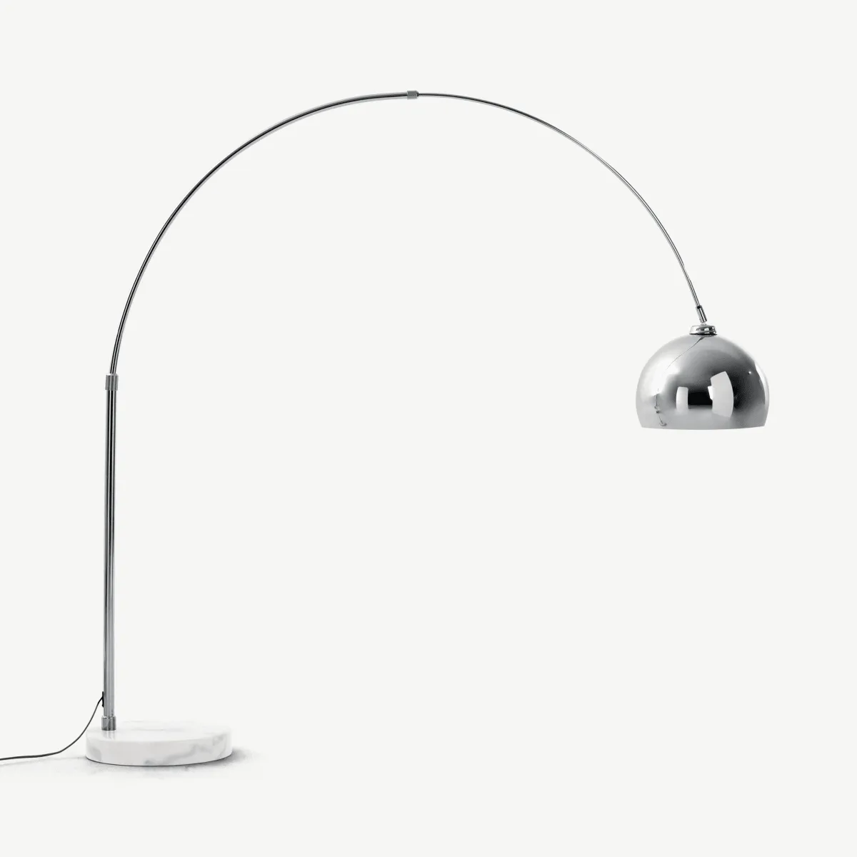 Bow Large Arc Overreach Floor Lamp, Chrome and White Marble