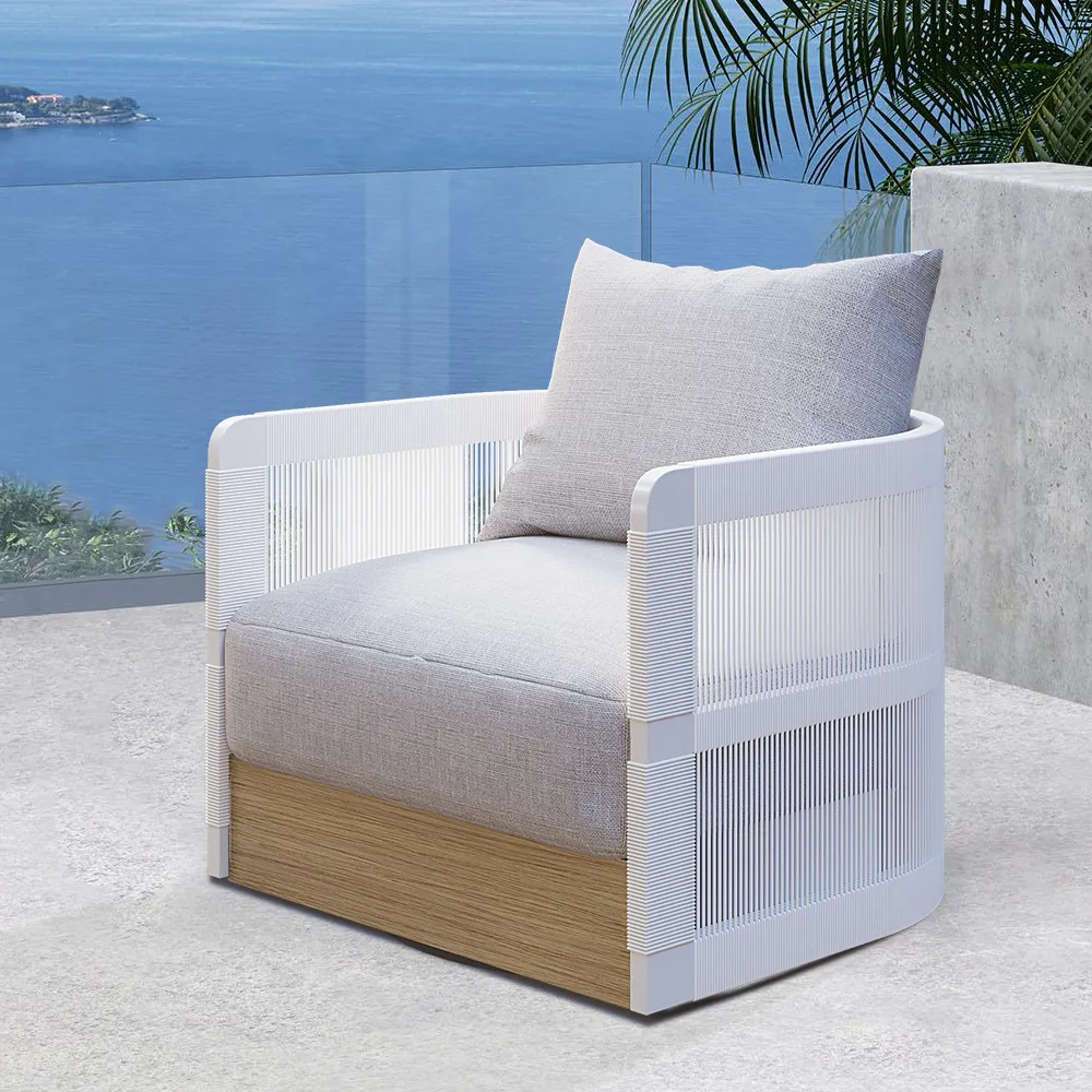 Costra Garden Aluminium & Rope Weave Swivel Lounge Chair in White, Set of 4