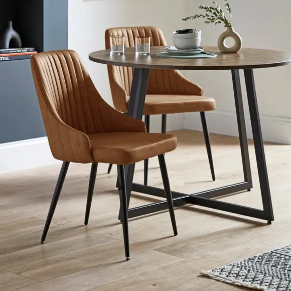 Brayden 4 Seater Round Dining Table with 4 Shea Brown Faux Leather Dining Chairs 2