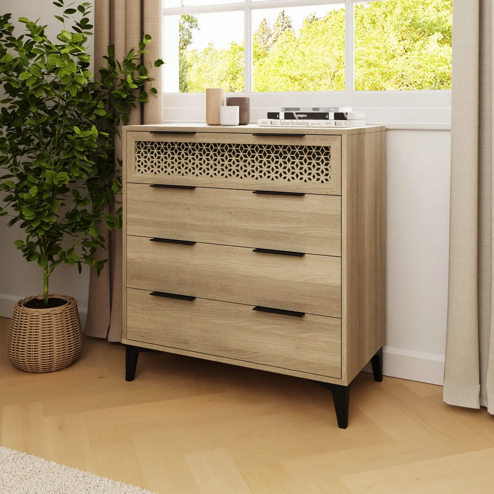 GFW Ezra 4 Drawer Chest of Drawers Oak in Light Oak 2