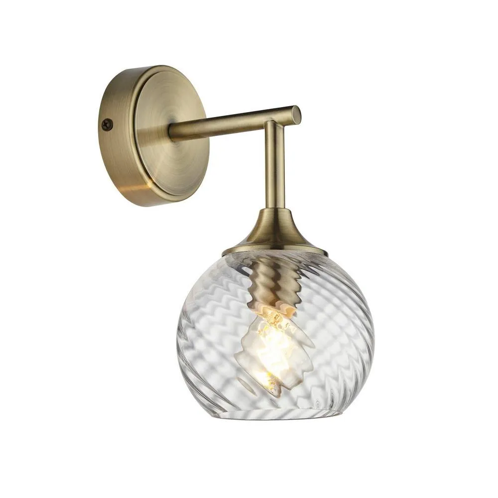 Netlighting Allegra Glass Shade Wall Lamp with Shade Antique Brass in Gold