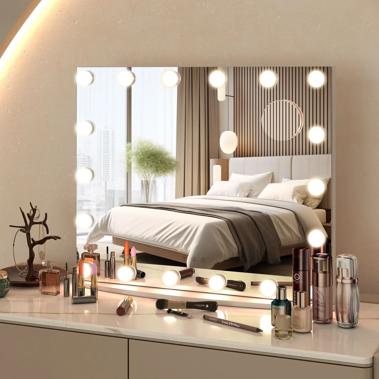 Costway Vanity Mirror with Lights Hollywood Lighted Mirror w/ 3 Color Lighting Modes in White 2