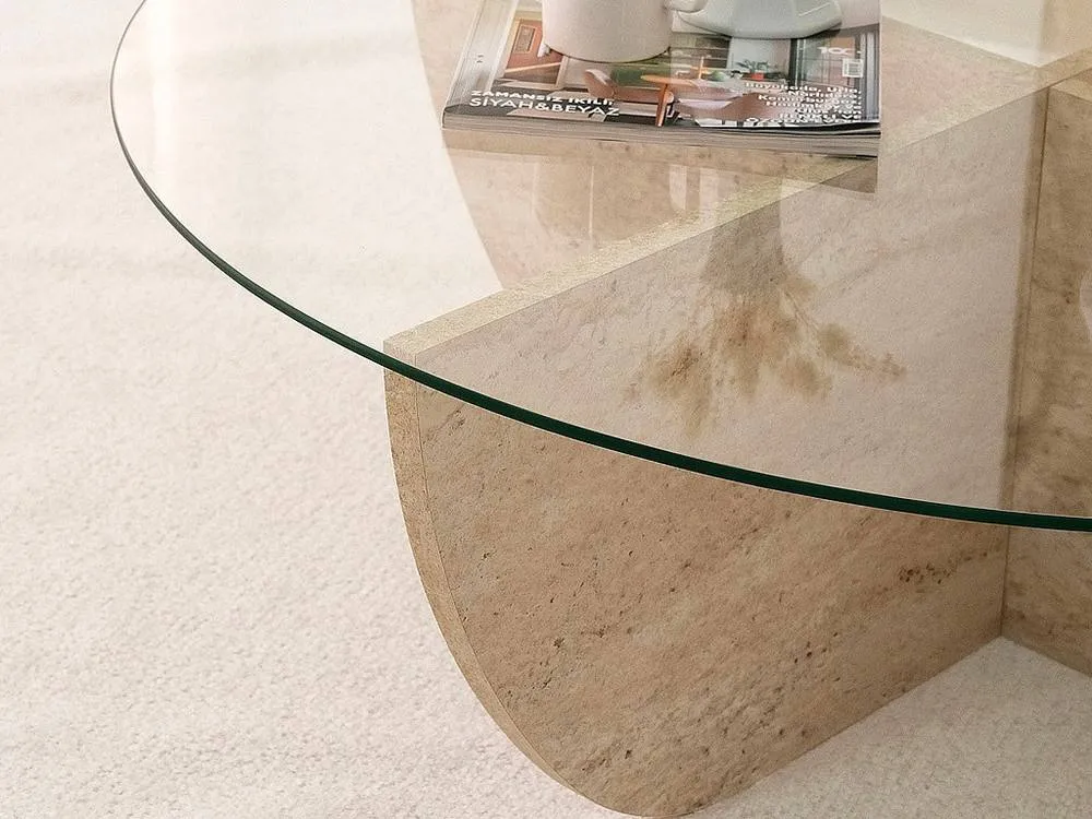 Vente-unique Tempered Glass Coffee Table - Travertine Effect & Clear - AYSUN 5