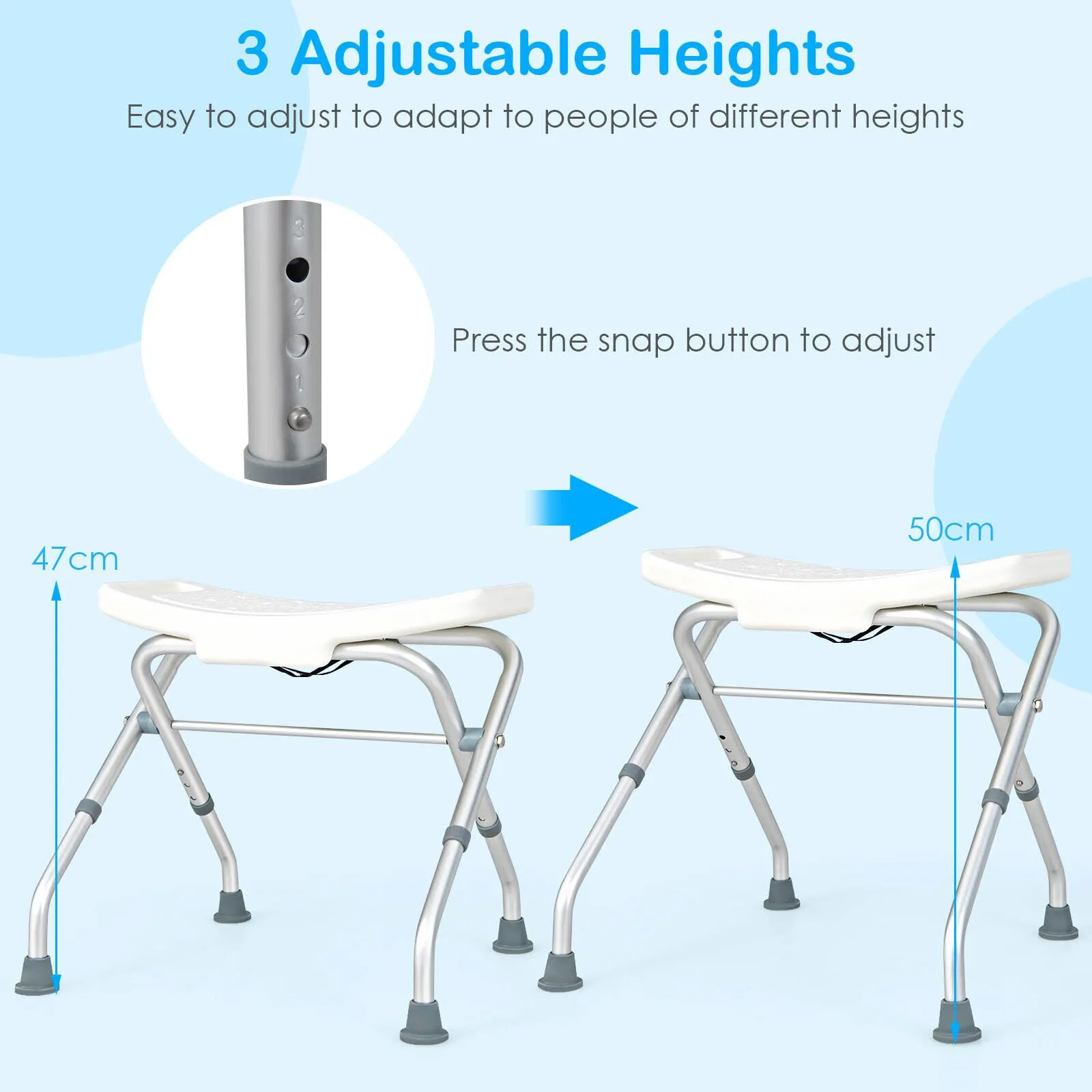 Costway Folding Shower Stool Height Adjustable Shower Seat Bath Chair w/Handle in White 2
