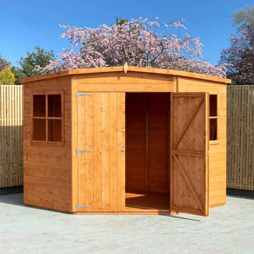 Shires Corner Shed Double Doors Tongue & Groove Garden Shed 7x7 ft in Brown 2