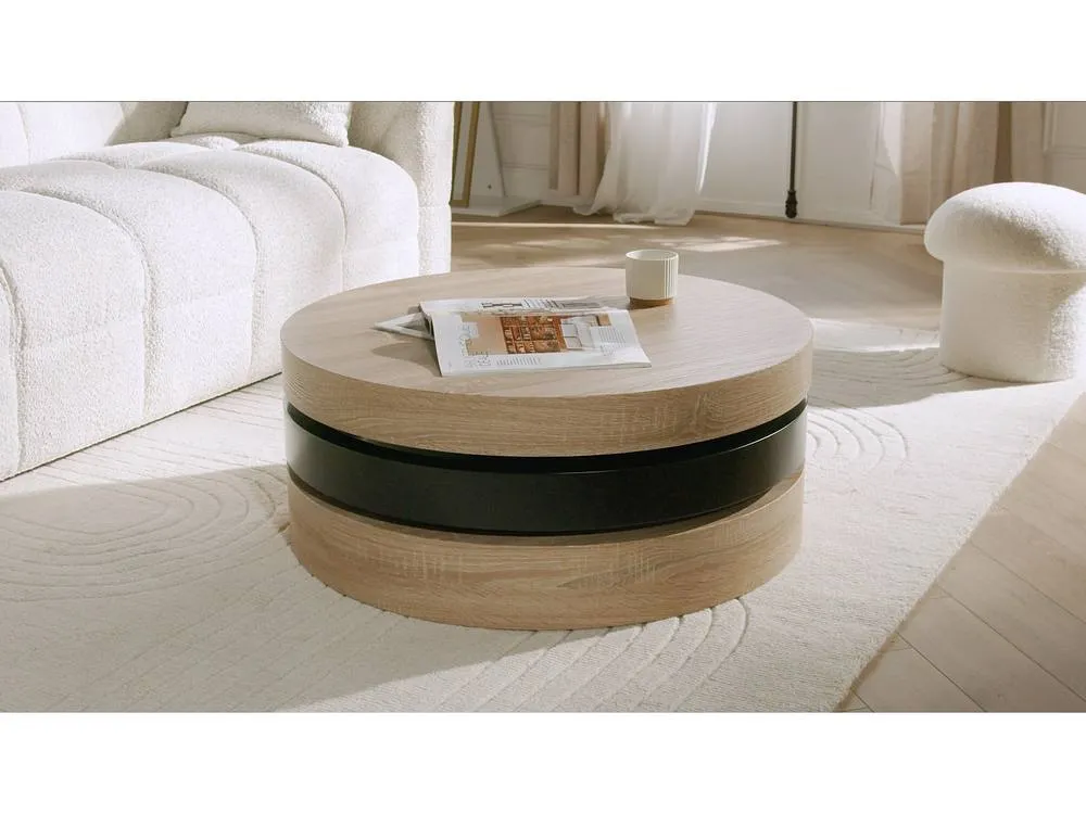 Vente-unique Round Swivel Coffee Table With 1 Niche In MDF - White Marble Effect 4