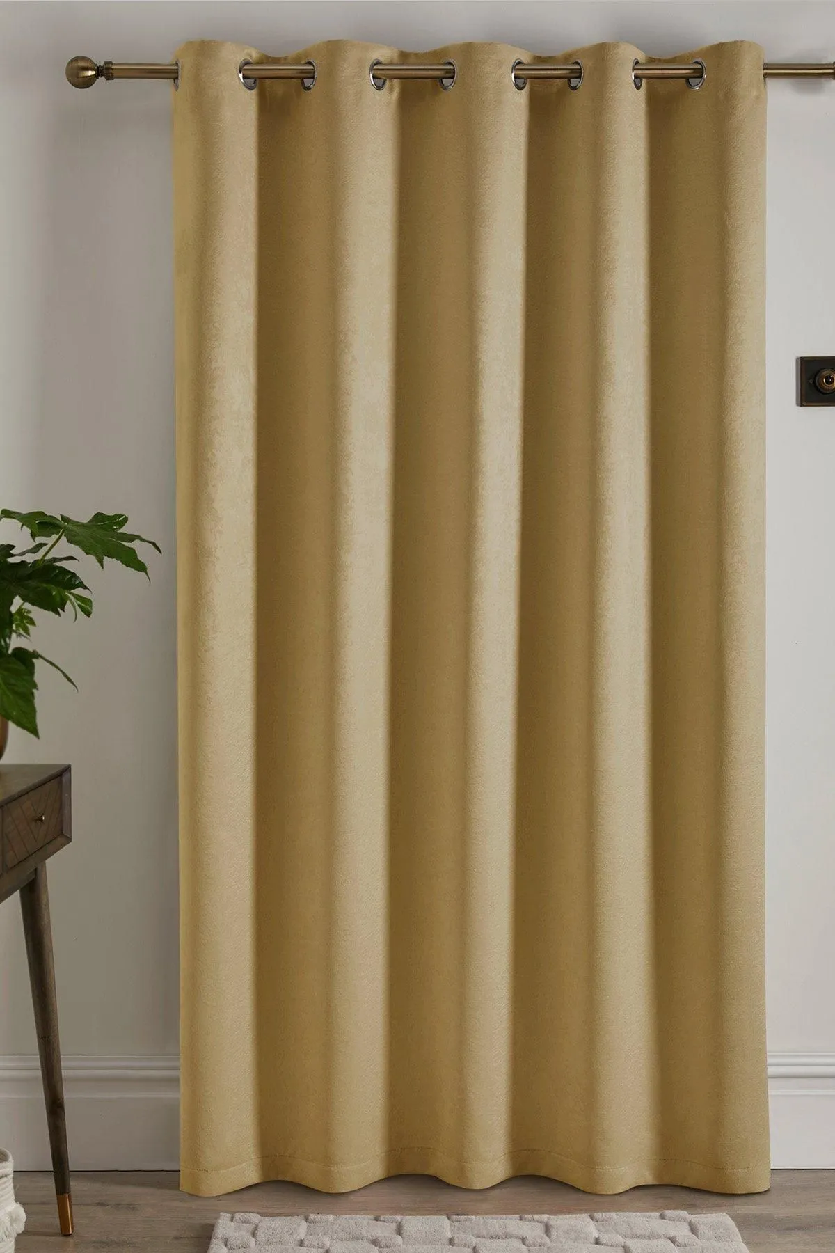 Fusion 'Strata' Dim out woven Eyelet Single Panel Door Curtain in Yellow 3