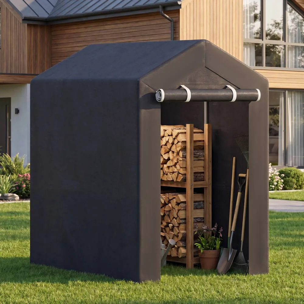 Costway 150x92CM Storage Shed Carport Garage Tent Galvanized Metal Shelter in Grey 5