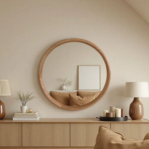Yearn Solid Oak Round Wall Mirror 1