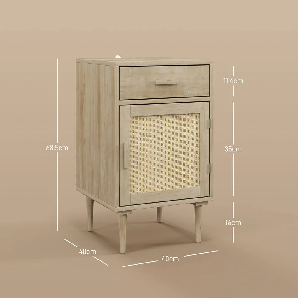 HOMCOM Bedside Cabinets Set of 2 with Drawer & Adjustable Shelf, Natural 3
