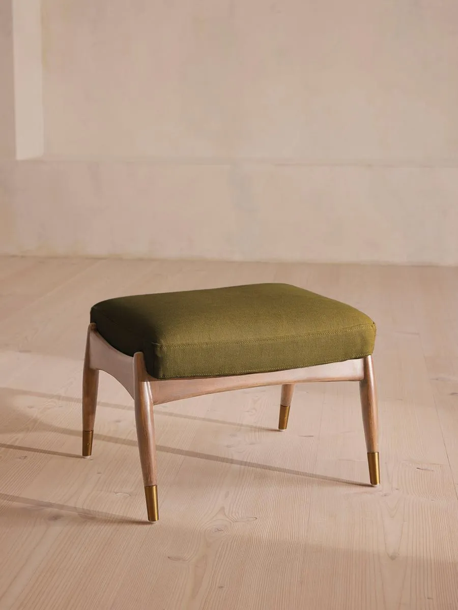 Theodore Oak Footstool, Linen, Olive