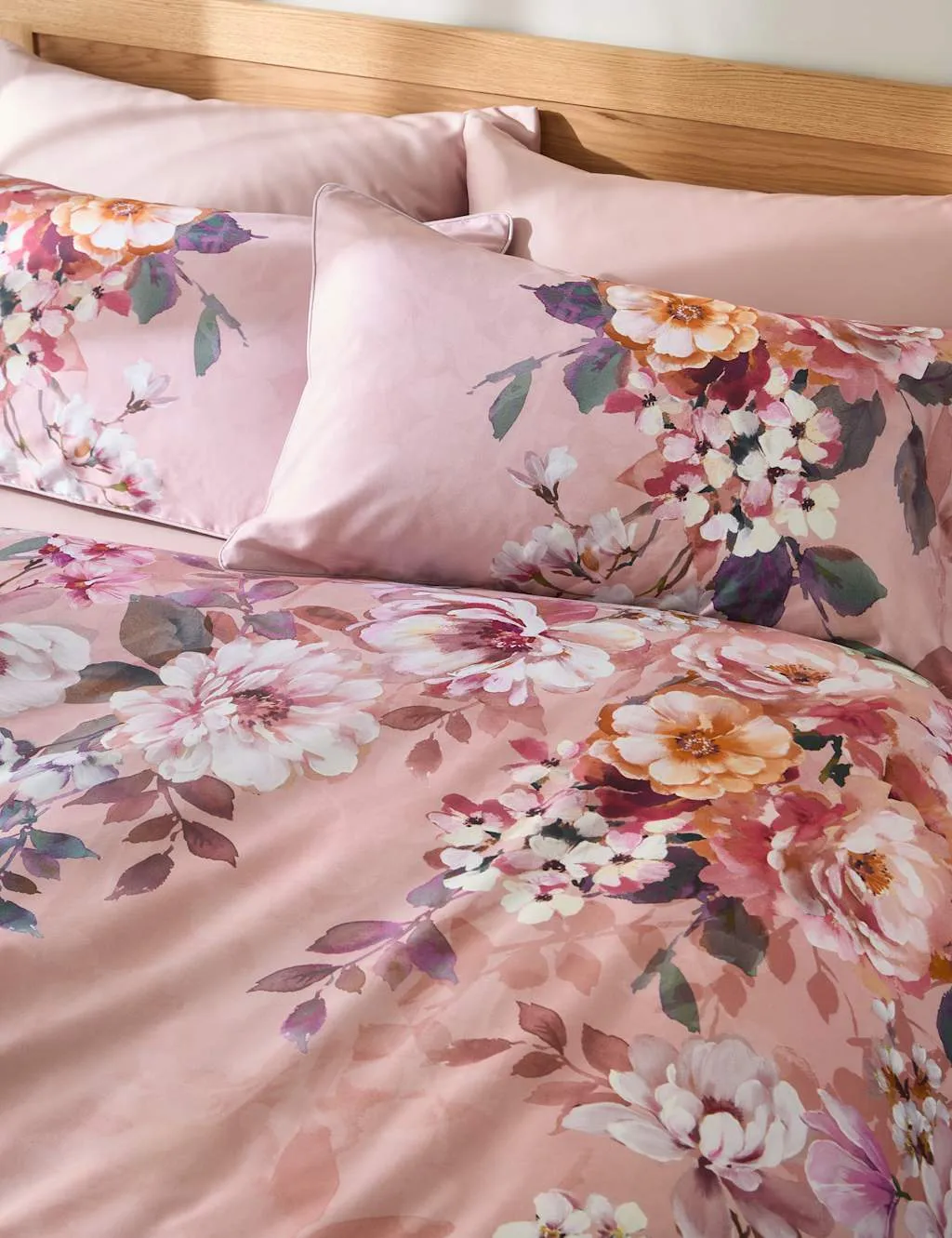 M&S Pure Cotton Adelie Floral Bedding Set Pink Mix