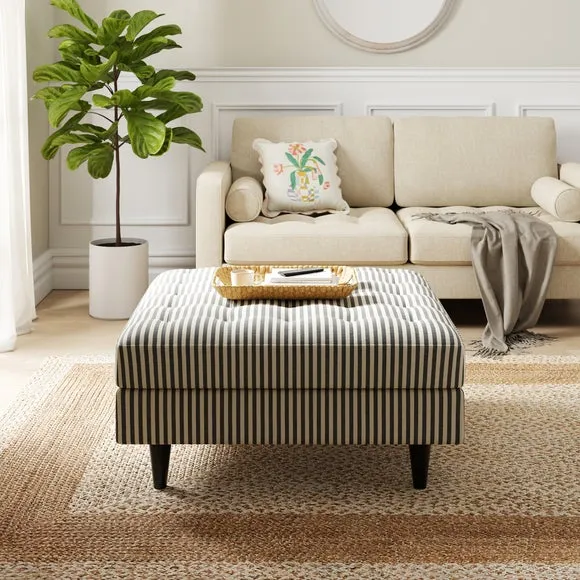 Zoe Pinstripe Fabric Square Storage Footstool 1
